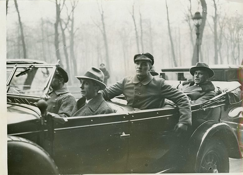 2-23-1932 opening of 2nd Reinstag Bldg Gobbels in car on way